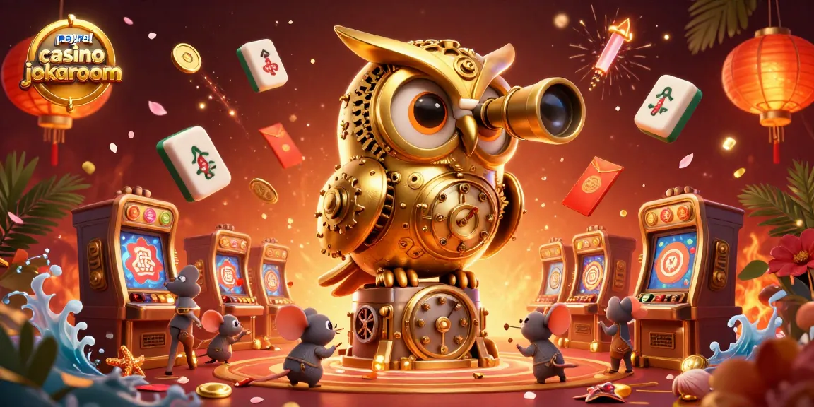 Experience the thrill of the paypal casino jokaroom with a vibrant, animated 3D scene packed with casino elements.