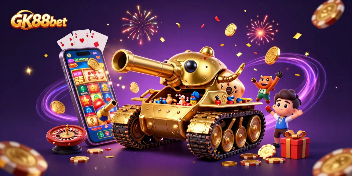 Experience thrilling gaming with the GK88bet golden tank casino, exploding with coins and excitement.