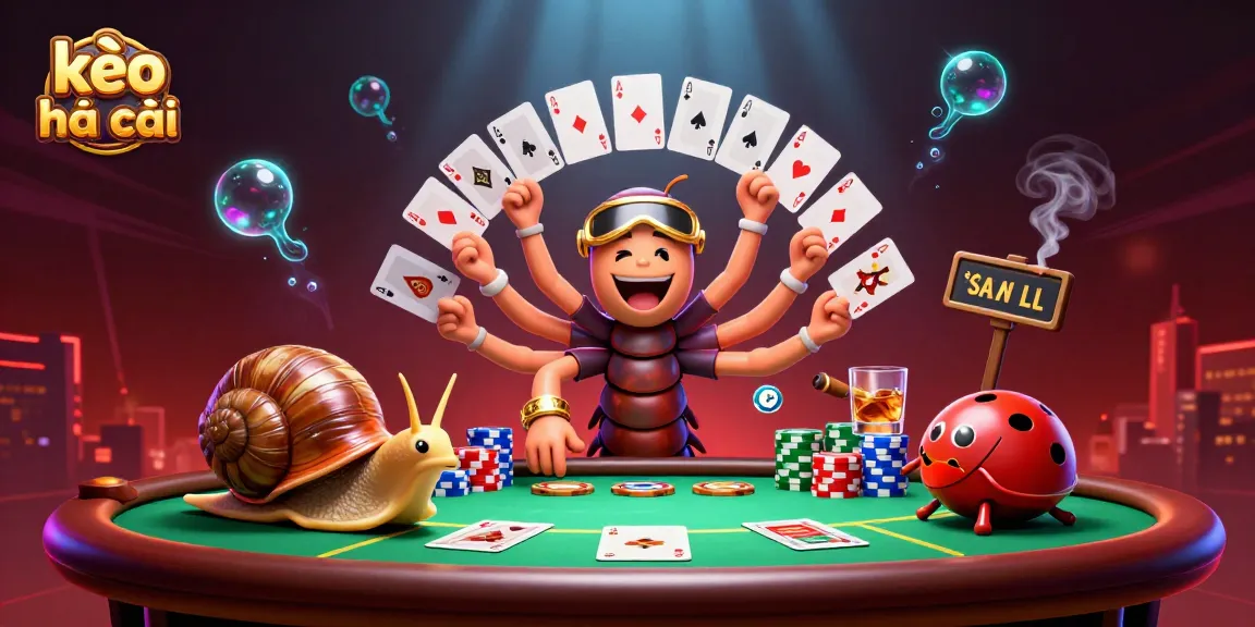 Experience kèo nhà cái excitement with a vibrant 3D casino scene showcasing card games, chips, and fun characters.