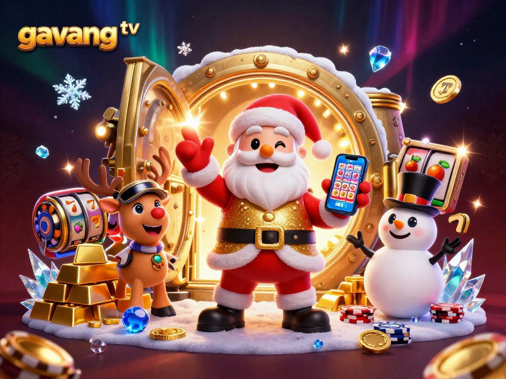 Experience thrilling jackpots with gavang tv's festive casino scene featuring Santa and friends.