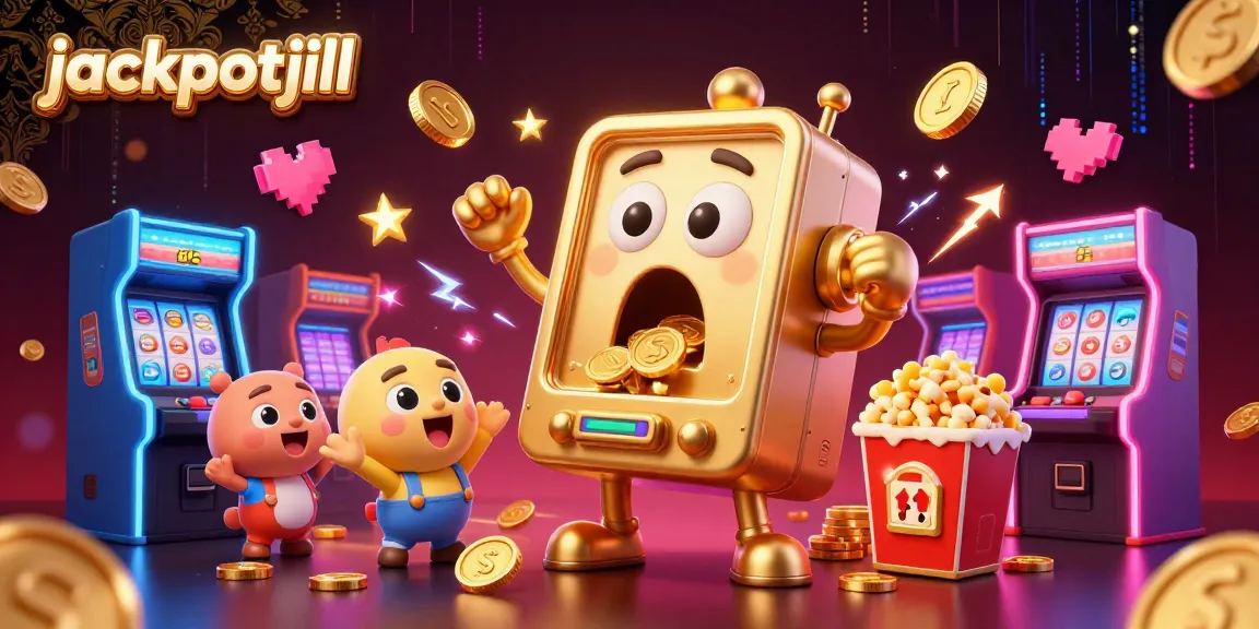 jackpotjill slot machine reveals a jackpot with cheerful companions amid 3D game elements