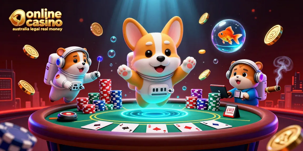 Experience the thrill at an online casino Australia legal real money scene with animated characters and dynamic elements.