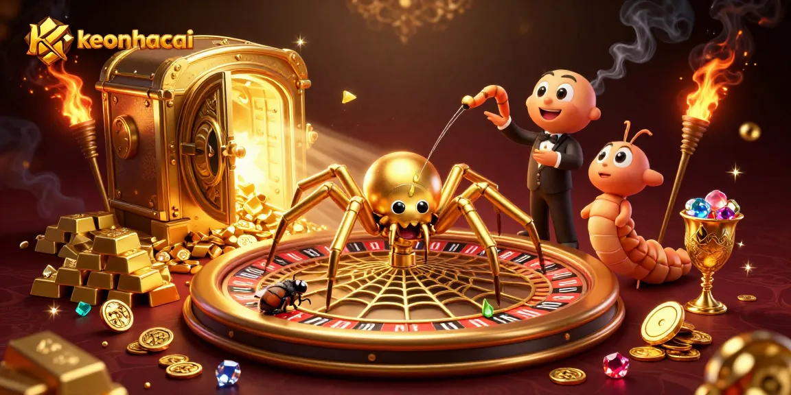 Engage in exciting bets with keonhacai as a golden spider spins fortunes in a dynamic casino web.