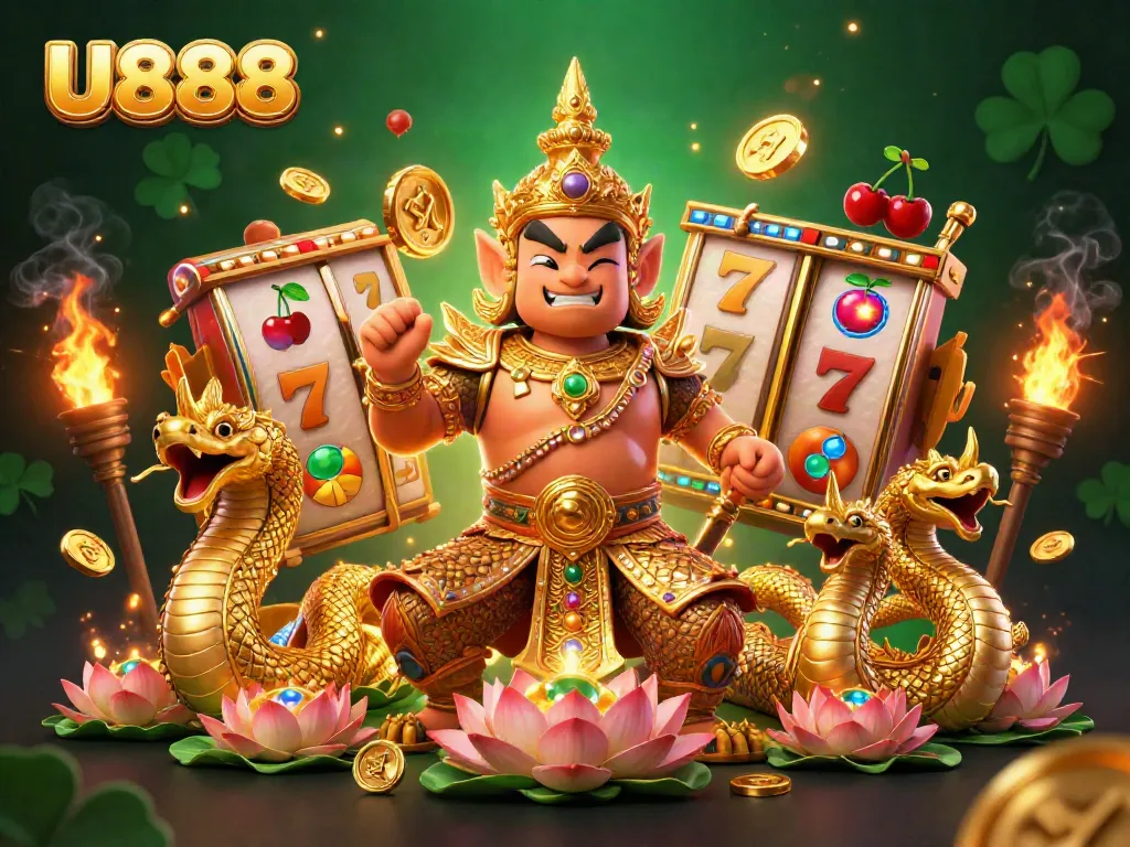 Experience exciting gameplay at U888 with dynamic slot reels and colorful 3D game elements.